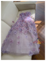 Purple 3D Flower Straps Prom Dress