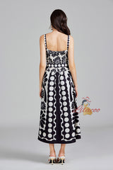 Retro Printed Sling Slim Dress