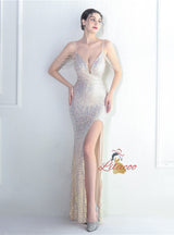 Mermaid Sequins Spaghetti Straps Beading Prom Dress