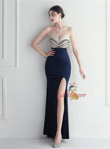 Mermaid Velvet Spaghetti Straps Sequins Beading Prom Dress