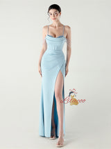 Mermaid Spaghetti Straps Beading Split Prom Dress