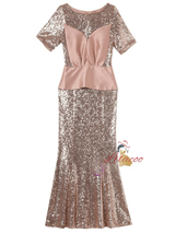 Burgundy Sequins Short Sleeve Mother Of The Bride Dress