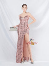 Spaghetti Straps Sequins Beading Prom Dress