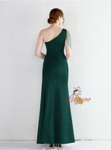 One Shoulder Split Beading Prom Dress