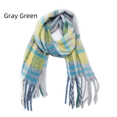 Women Plaid Fringed Scarf