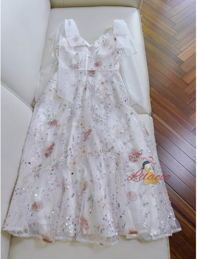 White V-neck V-neck Sequins Prom Dress