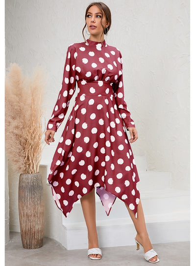 Casual Irregular Long-sleeved Polka-dot Dress