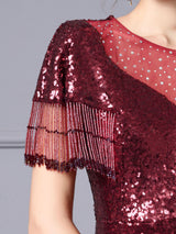 Sequins Cap Sleeve Beading Mother Of The Bride Dress