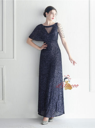 Scoop Neck Sequins Beading Prom Dress