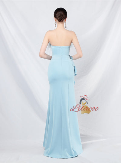 Mermaid Strapless Feather Split Prom Dress