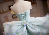Green Tulle Strapless Flower Homecoming Dress