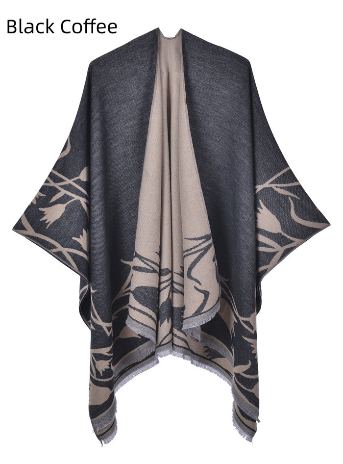Retro Double-sided Split Shawl Fringed Cloak