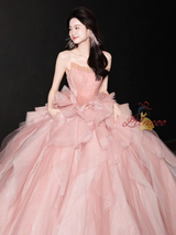 Vintage Pink Tulle Strapless Wedding Dress
