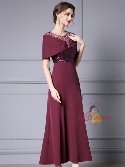 Gold Sequins Beading Crystal Mother Of The Bride Dress