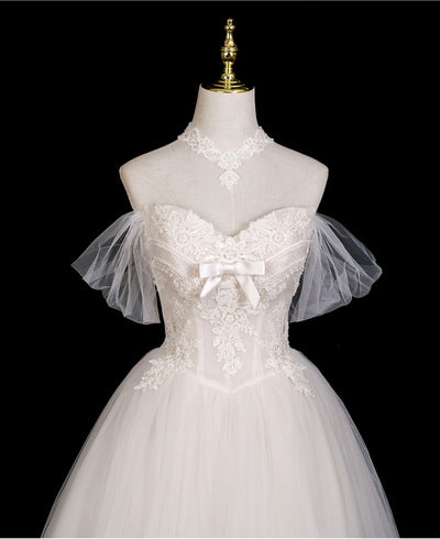 White Tulle Lace Off the Shoulder Wedding Dress