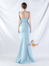 Mermaid Spaghetti Straps Pleats Split Prom Dress