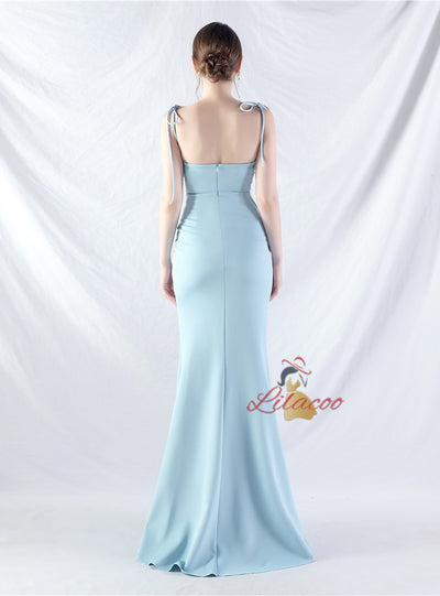 Mermaid Spaghetti Straps Pleats Split Prom Dress