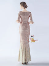 V-neck Short Sleeve Sequins Prom Dress