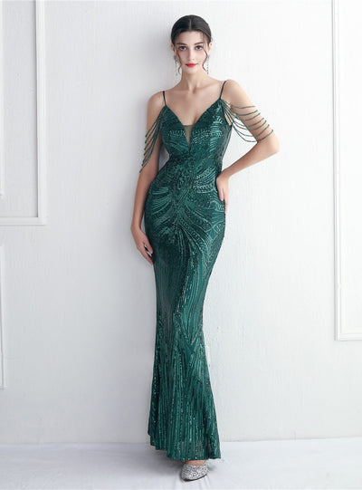 Spaghetti Straps Mermaid Beading Prom Dress