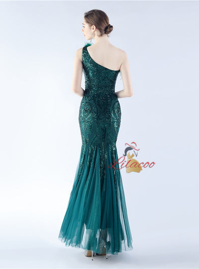 One Shoulder Mermaid Sequins Prom Dress