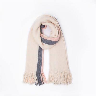Warm Neck Wide Stripe Warp Knitted Scarf