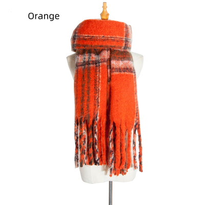 Warm Thick Fringed Plaid Scarf