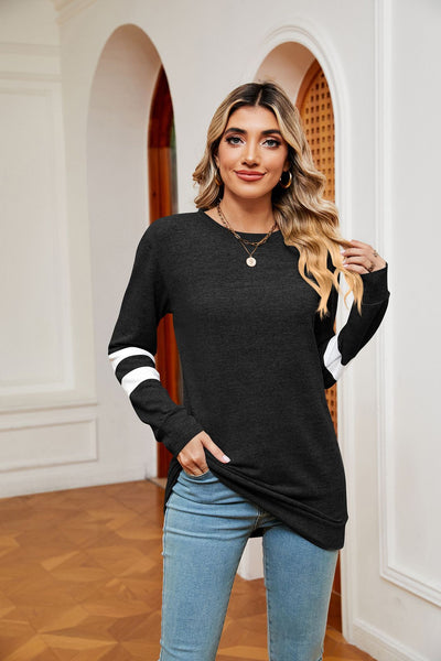 Round Neck Stitching Loose Long Sleeve T-shirt