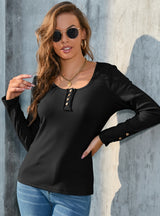 Round Neck Long Sleeve Solid Color T-shirt
