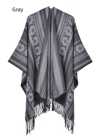 Women's Retro Tassel Split Shawl