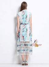 Openwork Lace Stitching Printed Dress