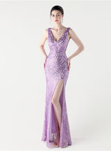 Mermaid Sequins V-neck Prom Dress