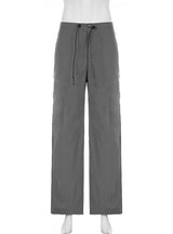 Side Zipper Contrast Color Split Casual Pants