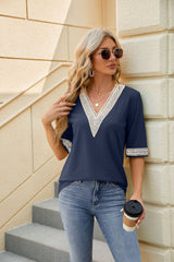 Lace Stitching Five-point Sleeve Loose T-shirt