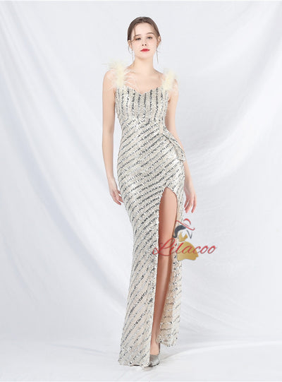 Sexy Mermaid Sequins Split Prom Dress