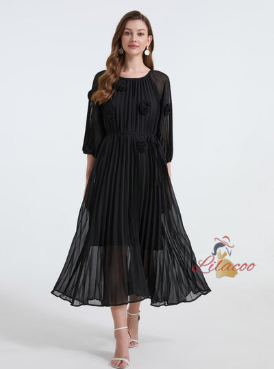 Palace Three-dimensional Flower Pleated Dress