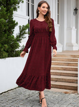 V-neck Long Sleeve Jacquard Silm Waist Dress