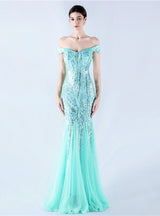 Mermaid Sequins Off the Shoulder Beading Prom Dress