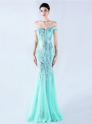 Mermaid Sequins Off the Shoulder Beading Prom Dress