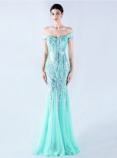 Mermaid Sequins Off the Shoulder Beading Prom Dress