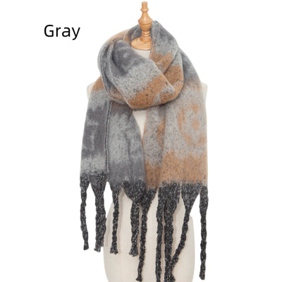 Coarse Tassel Jacquard Flower Scarf