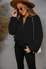 Pullover Zipper Lapel Solid Color Sweater