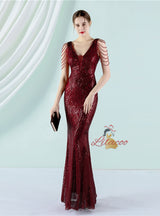 Mermaid V-neck Sequins Beading Prom Dress
