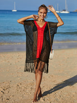 Beach Openwork Knitted Tassel Bikini Cover Up