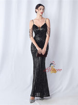 Mermaid Sequins Beading Spaghetti Straps Prom Dress