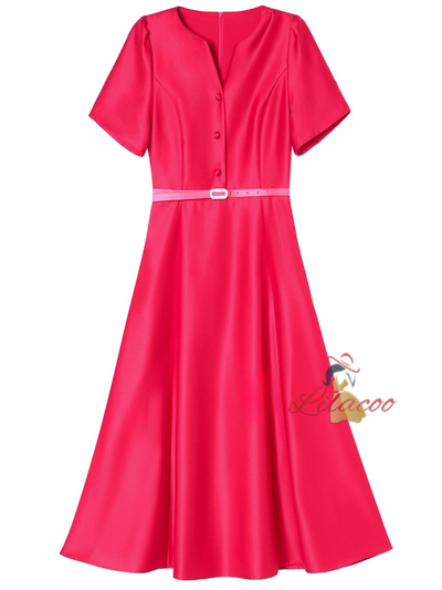Pink Satin Short Sleeve Mother Of The Bride Dress