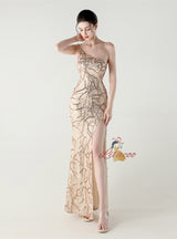 Mermaid One Shoulder Sequins Split Prom Dress