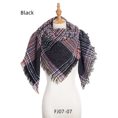 Fine Plaid Thick Fringed Scarf Shawl