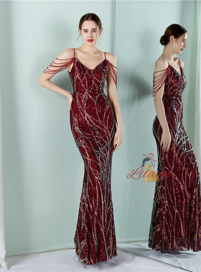 Sling Sequins Beading Long Slim Dress