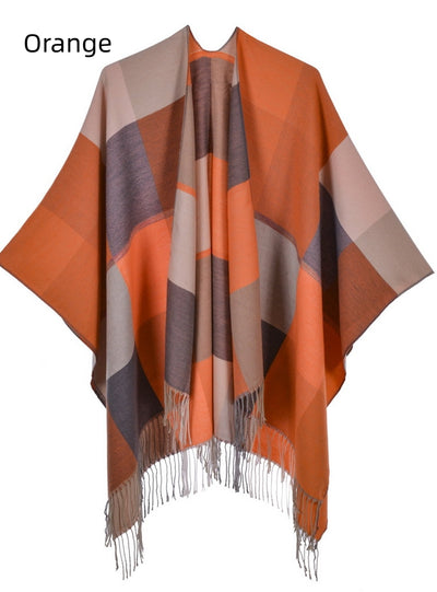 Retro Fashion Jacquard Split Thick Warm Shawl