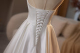 A-Line White Satin Pleats Wedding Dress